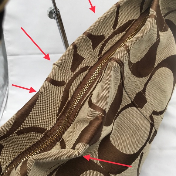 Coach Signature Carly Khaki Brown,Tan SlateBlue Leather Hobo Bag ✅Offers Welcome - Picture 5 of 12